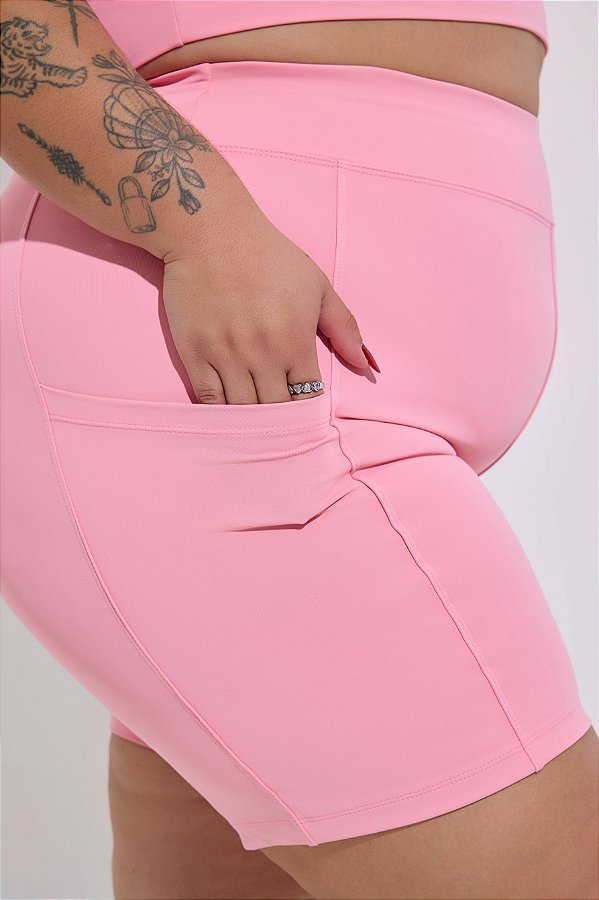 Bermuda Fitness Plus Size Com Bolso Rosa