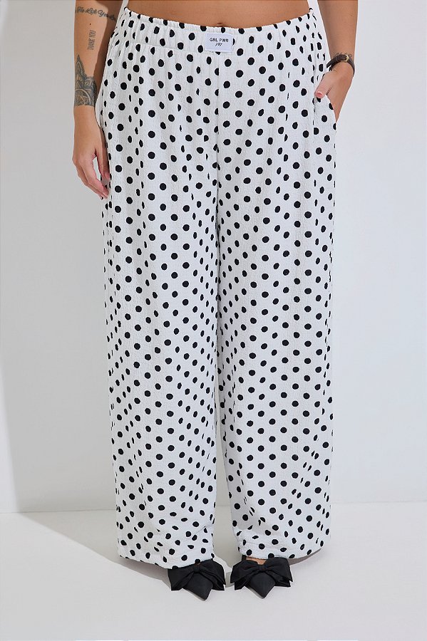 Pantalona Efeito Plissado Poá Branco