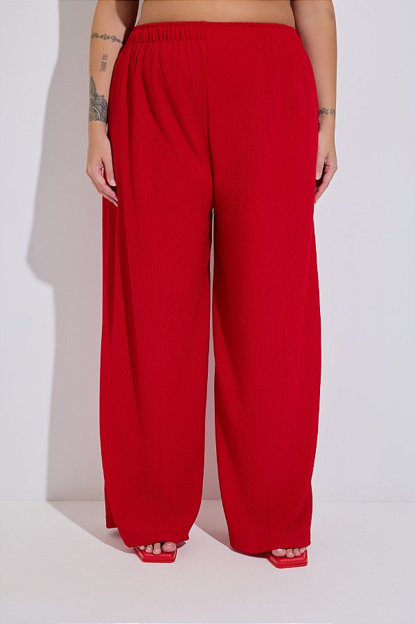 Pantalona Efeito Plissado Vermelha