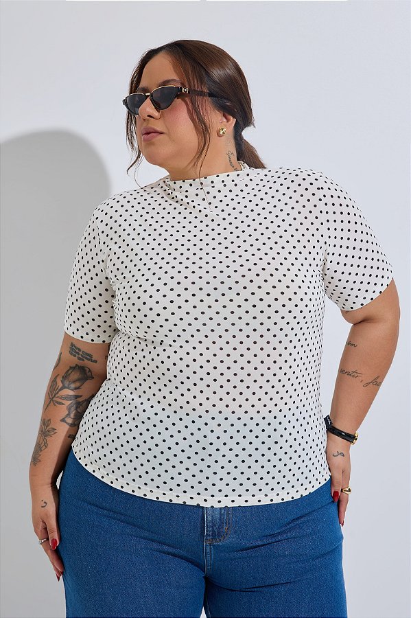 Blusa Manoela Manga Curta Poá Branco