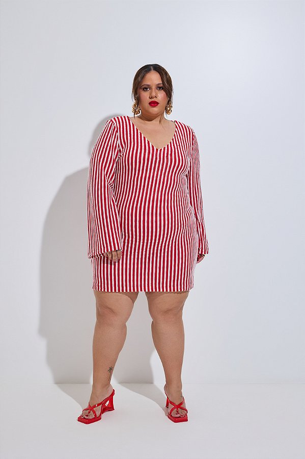 Vestido Monalisa Tricot Listrado Vermelho