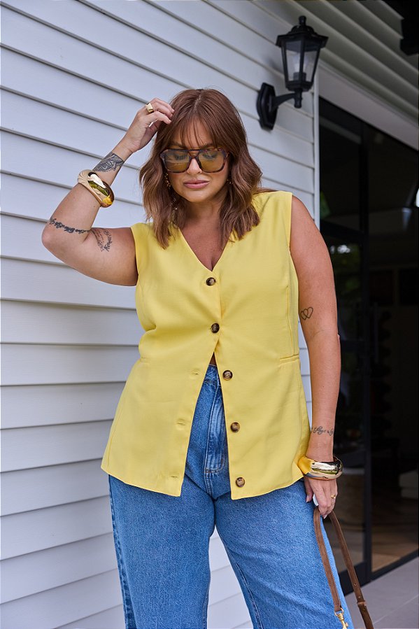 Colete Alfaiataria Tencel Amarelo