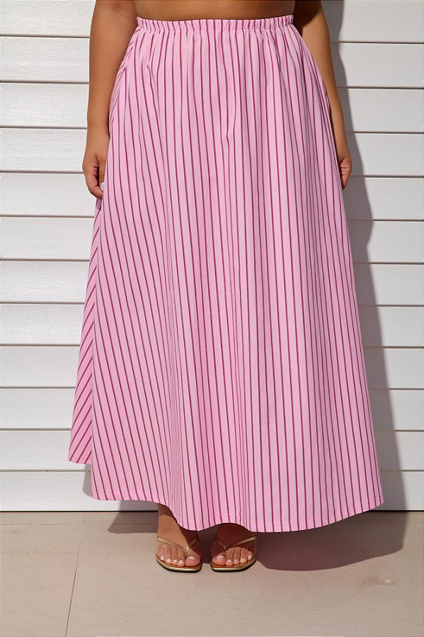 Saia Alfaiataria Fabíola Listrada Rosa