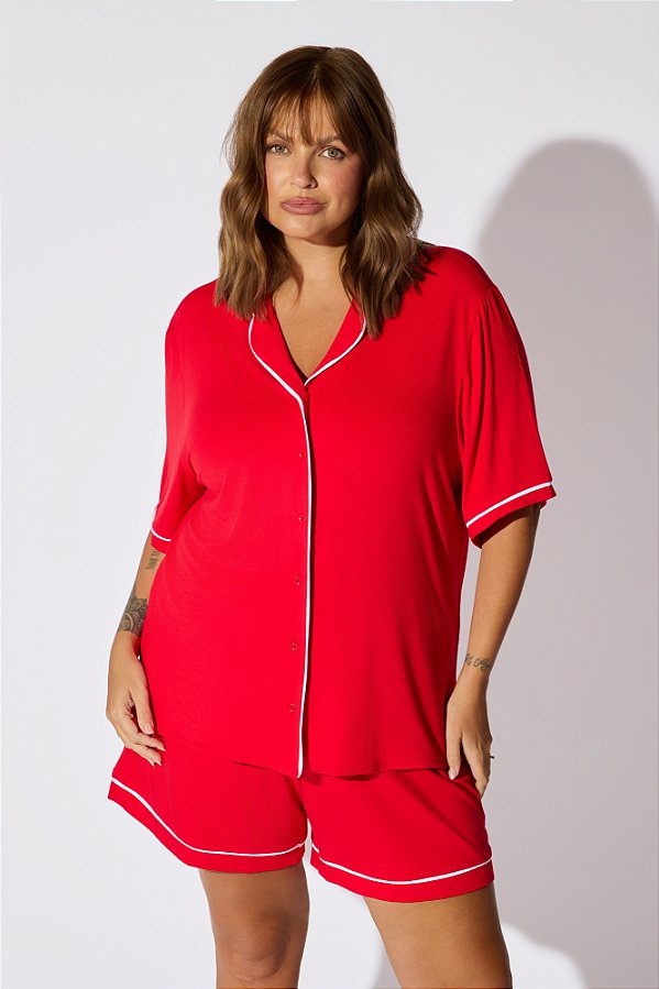 Pijama Manga Curta Vermelho