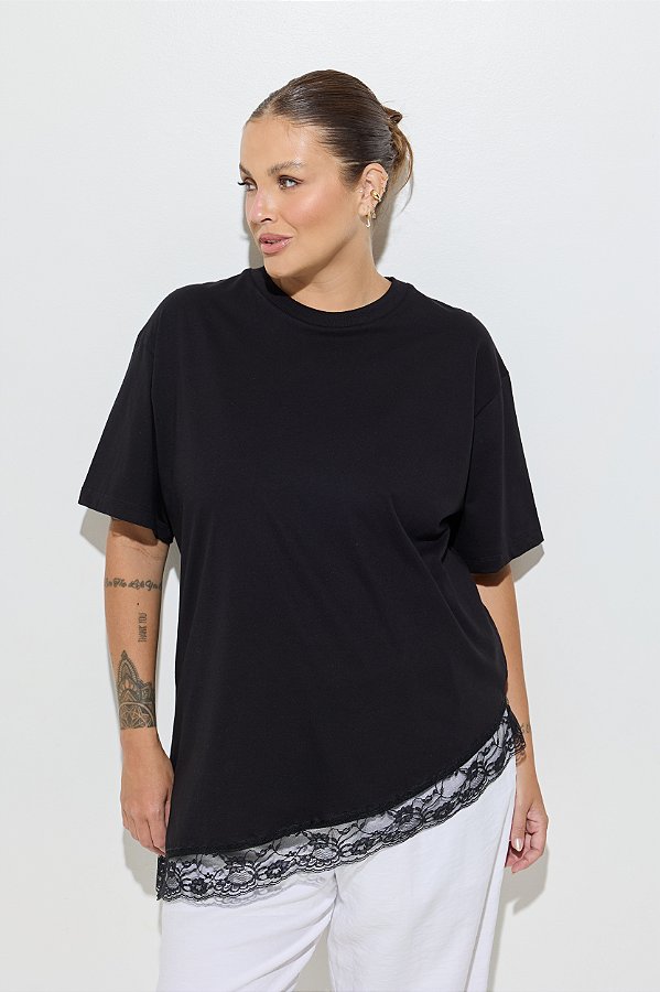 Blusa Rosana Com Renda Preta