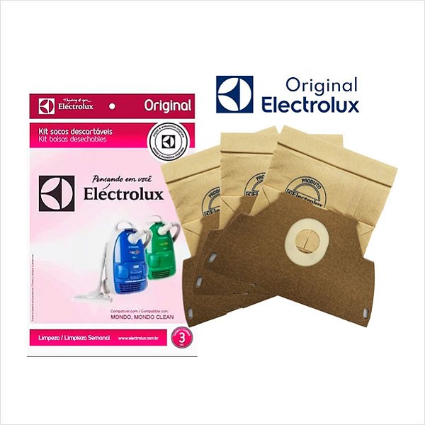 Saco Descartável Aspirador de Pó Mondo Mondo Clean 03 Unidades Electrolux Original 70035083 A09208501