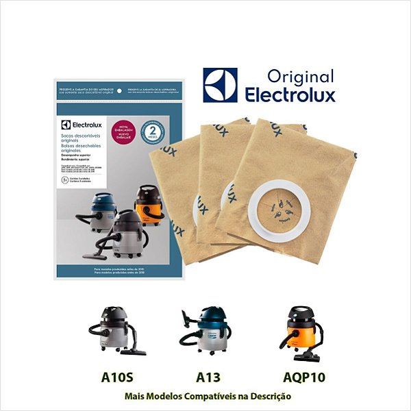 Kit 3 Sacos Para Aspirador de Pó Electrolux A10s A10t A10 Clean Car A13 Aqp10 Gt2000 Dt30ahbr003/A09740901 Cse09 Antigo