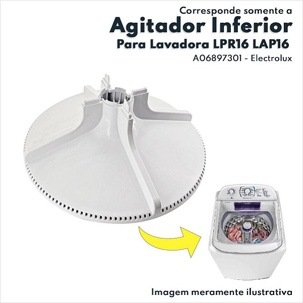 Agitador Inferior Branco para Lavadora de Roupas com Cesto Plástico LPR16 LAP16 Electrolux Original - A06897301
