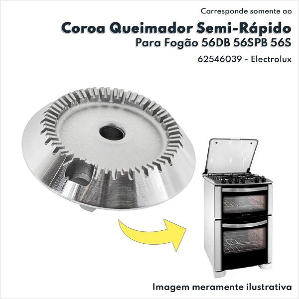 Coroa Queimador Semi-Rápido para Fogão 56DB 56SPB 56SX Electrolux Original - 62546039