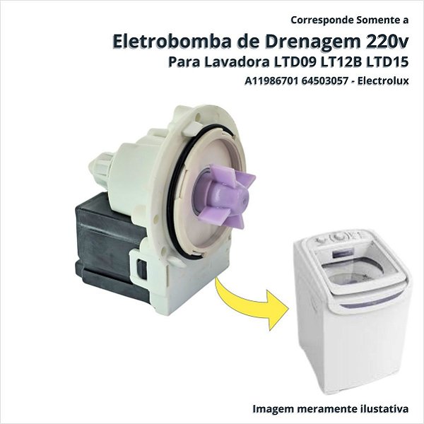Eletrobomba de Drenagem 220V para Lavadora Lte09 Ltd11 Ltd09 Ltd16 Electrolux Original A11986701 64503057