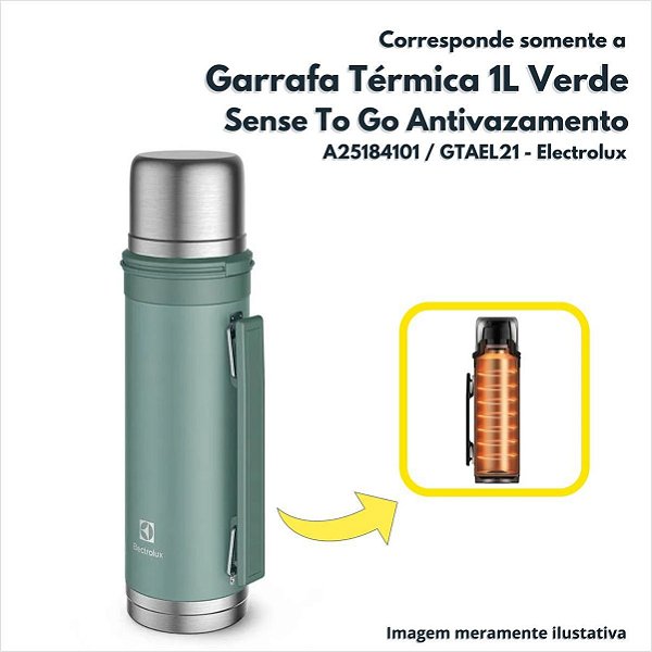 Garrafa Térmica 1L Verde Sense To Go Antivazamento Electrolux Original - A25184101 / GTAEL21