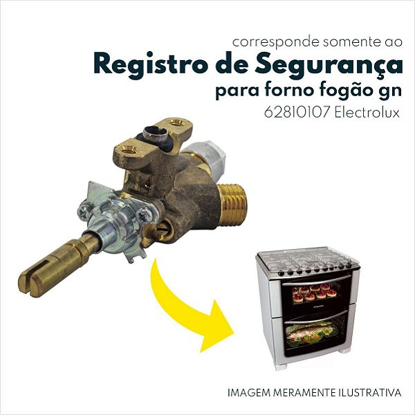 Registro De Segurança Gás GN Do Forno Para Fogão 56ESX 56HLX 56HL Electrolux Original 62810106 62810107 Com Grill