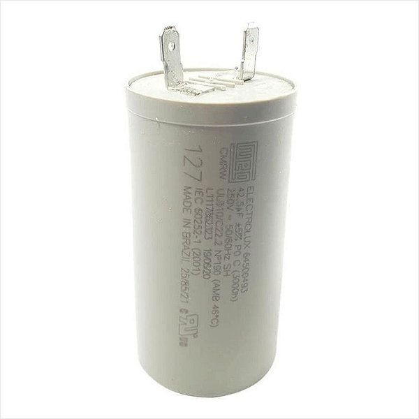Capacitor 42,5UF 250VAC Para Lavadora De Roupas Electrolux Original LTE12 LTC12 LB12Q LBT12 - 64500226