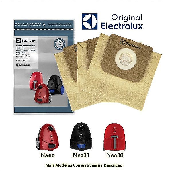 Kit Com 3 Sacos Descartáveis Para Aspirador De Pó NANO NEO30 e NEO31 Electrolux SBENA A20744901 DT30CCBR001P