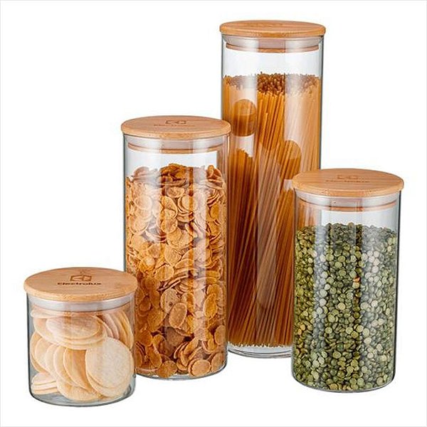 Kit Potes de Vidro Herméticos Com Tampa Bambu Electrolux Original 4 Unidades - A21392801