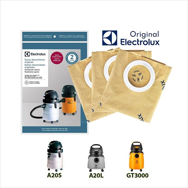 Kit 3 Sacos Para Aspirador de Pó Electrolux A20 A20L A20S GT3000 Electrolux Original CSE19 DT30AEBR004 A09658701 A2081