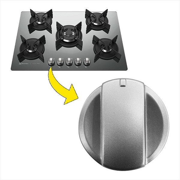 Botão Prata Para Fogão e Cooktop Electrolux Original GT60X GT75X GC75P GF75X 305575900 A07974501