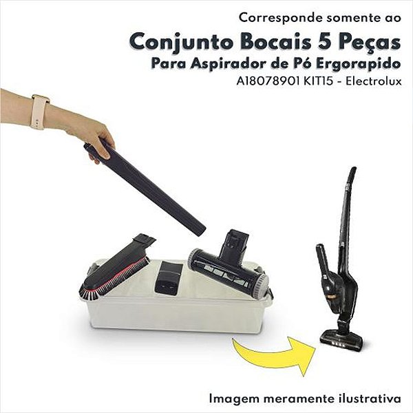 Conjunto Bocais 5 Peças Para Aspirador Ergorapido ERG14 Erg21 Erg23 Electrolux Original inais A18078901 KIT15 Bocal Canto Bocal Escova Bocal Mini