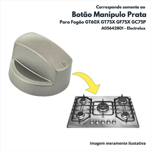 Botão Manipulo Prata Silver Para Fogão GT60X GT75X GF75X GC75P Electrolux Original A05642801