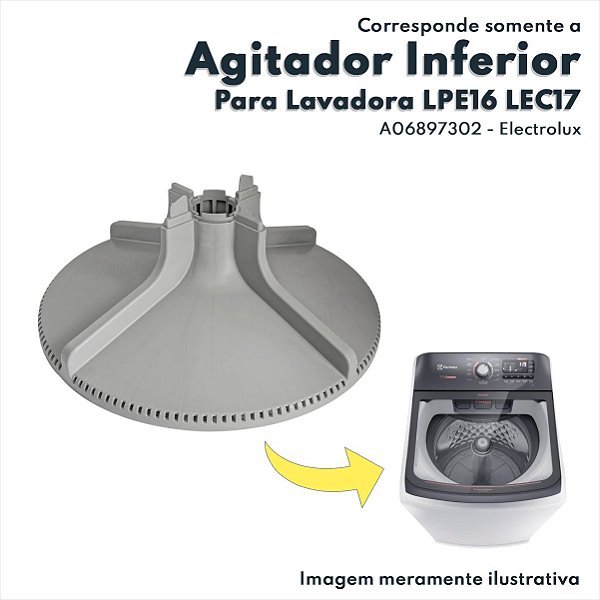 Agitador Inferior Cinza Para Lavadora De Roupas com Cesto Inox LPE16 LEC17 LEV17 LEH17 Electrolux Original A06897302