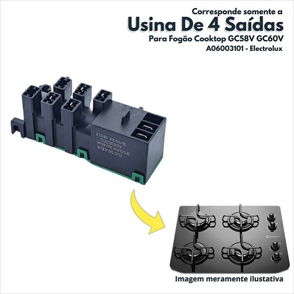 Usina de 4 Saídas para Fogão Cooktop GC58V GC60V Electrolux Original A06003101