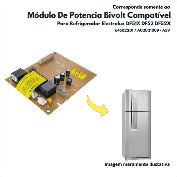 Modulo De Potencia Bivolt Compatível Para Refrigerador Electrolux Original DF51X DF52 DF52X ASV 64502201 A02021009