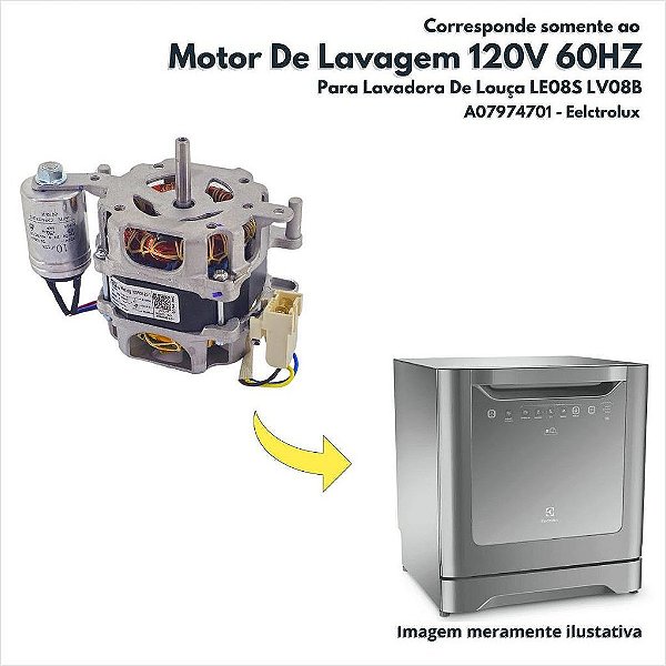 Motor De Lavagem 120V 60HZ Para Lavadora De Louça LE08S LV08B Electrolux Original A07974701