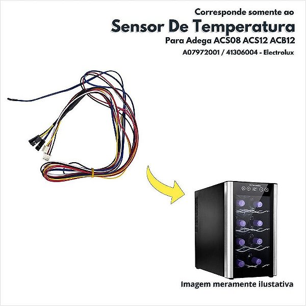 Rede Sensor De Temperatura Para Adega COMPLETO ACS08 ACS12 ACB12 Electrolux - A07972001 / 41306004 Original