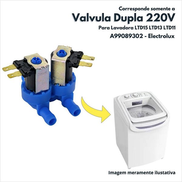 Válvula Dupla 220V para Lavadora LTD15 LTD13 LTD11 Electrolux Original A99089302 64502679 A99089302