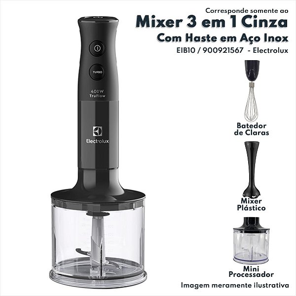 Mixer 3 Em 1 127V  Cinza Escuro Com Haste Em Aço Inox Electrolux Original Eib20 900921567