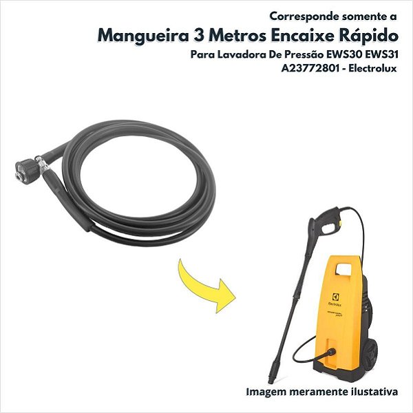 Mangueira De 3 Metros Encaixe Rápido Para Lavadora de Alta Pressão EWS30 EWS31 Electrolux Original A23772801