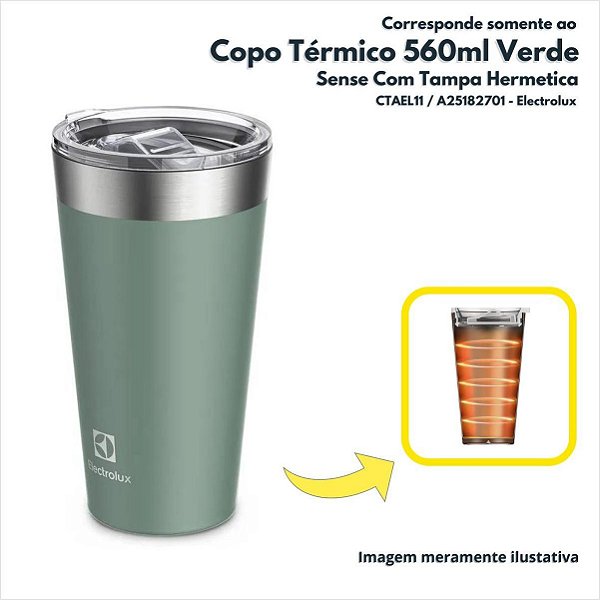 Copo Térmico 560ml Verde Sense Com Tampa Hermetica Electrolux Original CTAEL11 A25182701