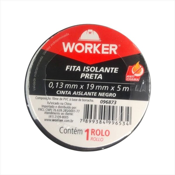 Fita Isolante 5M X 19mm  Anti Chama Preta Worker