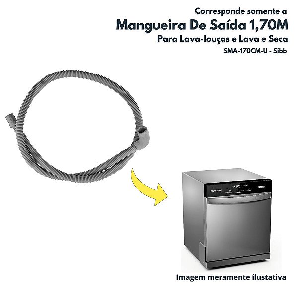 Mangueira de Saída 1,70 metros Duas Pontas para Lava-Louças e Lava e Seca  Sma170CMu