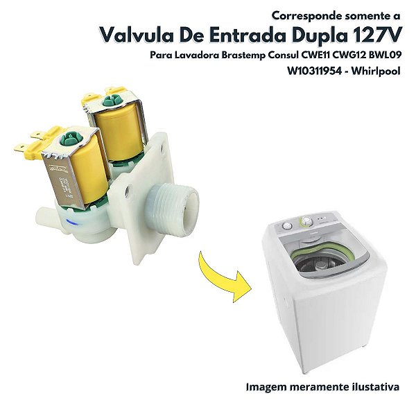 Valvula De Entrada Dupla 127V Para Lavadora Brastemp Consul CWE11 CWG12 BWL09 Whirlpool - W10311954