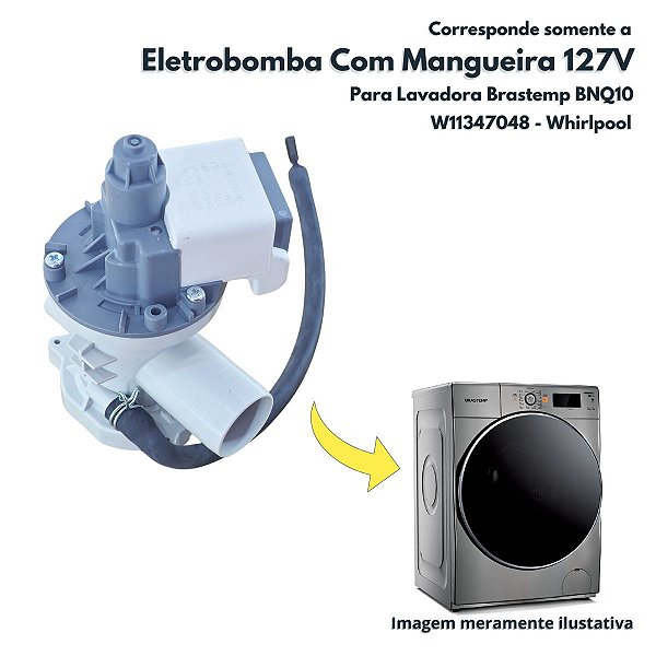 Eletrobomba Com Mangueira 127V Para Lavadora Brastemp BNQ10 Whirlpool W11347048 Original Brastemp e Consul
