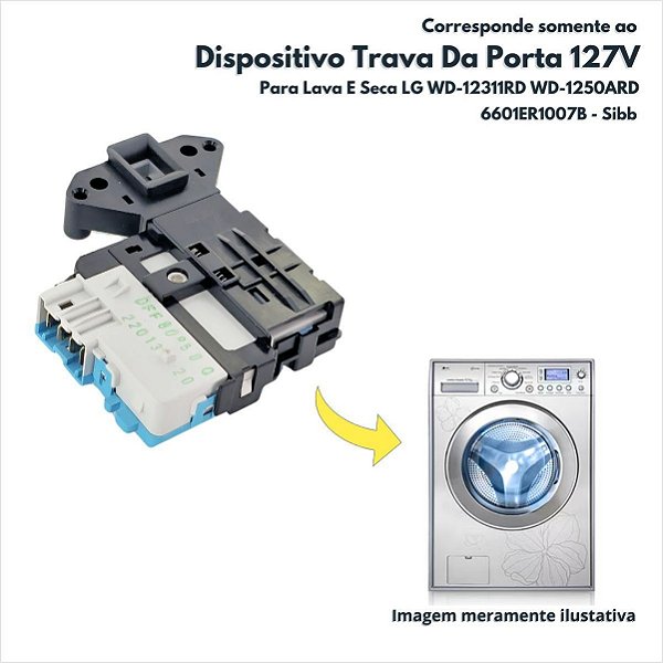 Dispositivo Trava Da Porta 127V Para Lava E Seca LG WD-12311RD WD-1250ARD Sibb 6601ER1007B