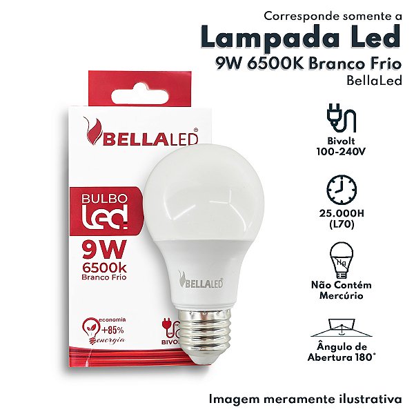 Lampada Led 9w E27 Led Bulbo Branco Frio 6500K Bivolt BellaLed BELLA-1153