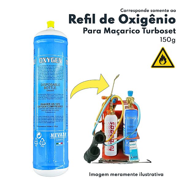 Refil Cilindro de Oxigênio Descartável 150G 110Bar Uso Profissional Classe 2.2 GTS Milano  UN1072 12002001