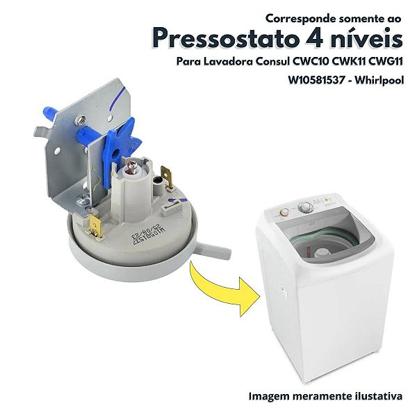 Pressostato 4 Níveis Para Lavadora Consul CWK12 CWK11 Whirlpool W10581537 Original Brastemp e Consul