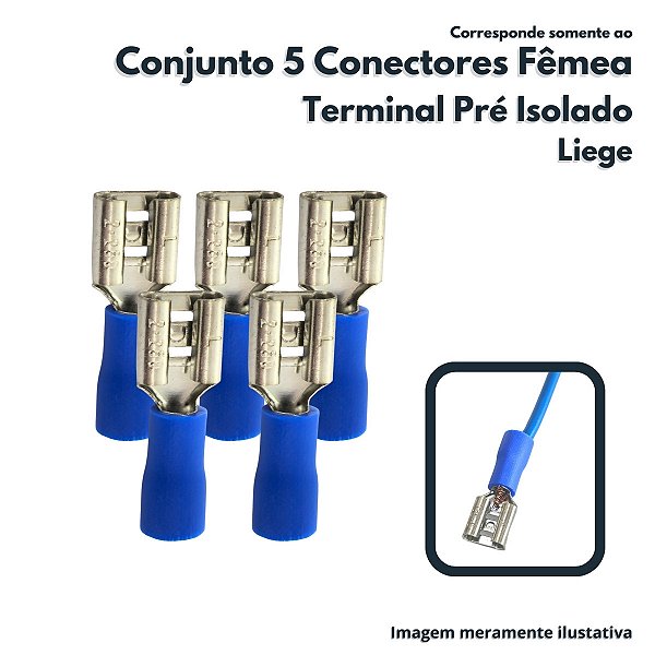 Terminal Conector Fêmea Pré Isolado Para Fios de Cobre de 1.5mm a 2.5mm Liege FDD2-250