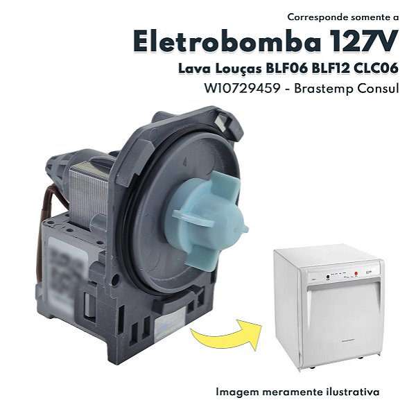 Eletrobomba de Drenagem 127V Para Lava louças Brastemp Consul BLF06 BLF12 CLC06 Whirlpool W10729459 Original Brastemp e