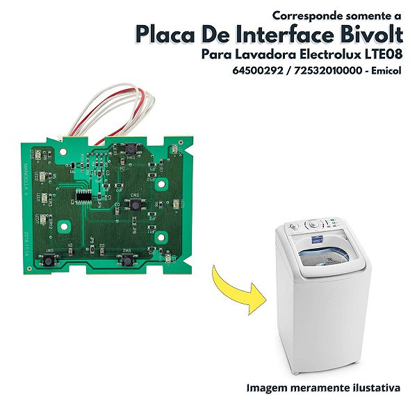 Placa De Interface Bivolt Para Lavadora Electrolux LTE08 Emicol 64500292 72532010000