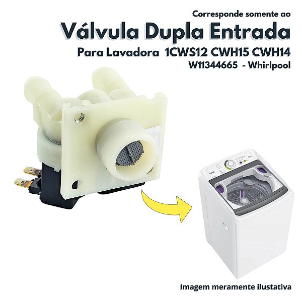 Válvula Dupla Entrada de Água Alta 220V Vazão para Lavadora Consul CWS12 CWH15 CWH14 Whirlpool W11344665 Original Braste