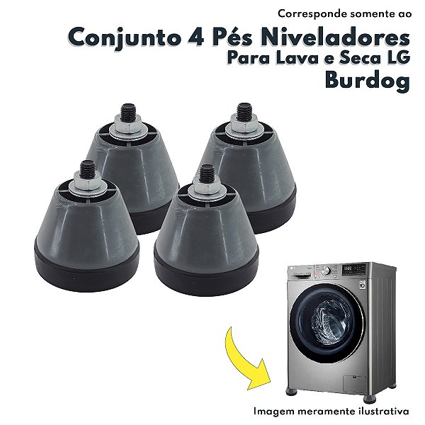 Conjunto 4 Pé Niveladores Cinzas Para Lava e Seca LG Burdog Kit 04 Unidades
