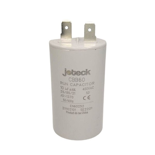 Capacitor 10Uf  400Vac 50-60Hz (Com 2 Terminais) Joteck - CBB60 / EN60252 / JO-1370 / SE2201 / 211102101 / 02AB3003