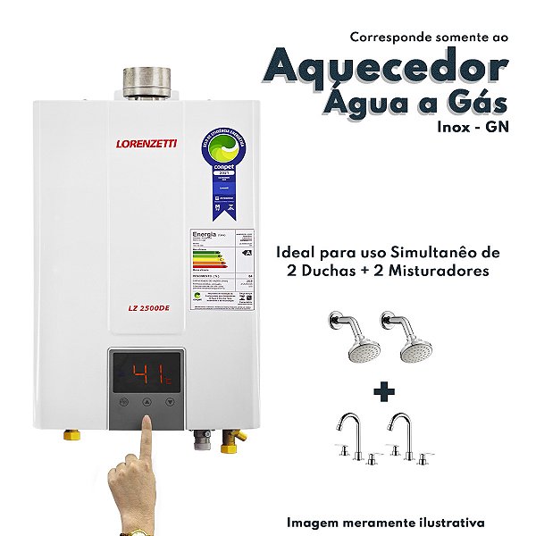 Aquecedor De Água a Gás LZ 2500DE-B GN Branco Bivolt Digital 23,5l/min Lorenzetti  - LZ 2500DE-B / LZ2500DE