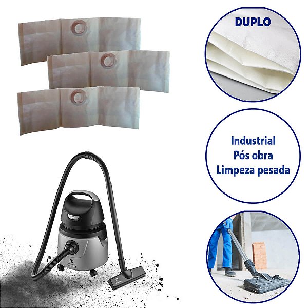 Kit 3 Sacos DUPLO ALC Para Aspirador Pó Electrolux A10N1 GT20N