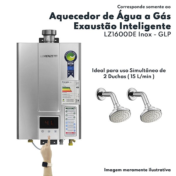 Aquecedor de Água a Gás LZ 1600DE-I GLP Digital Bivolt Inox 15 Litros Por Minuto Lorenzetti LZ1600DE-I B22