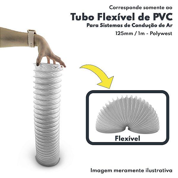 Tubo PVC Flexível Para Condução De Ar Polywest 125mm x 1mt Para Sistemas de Exaustão